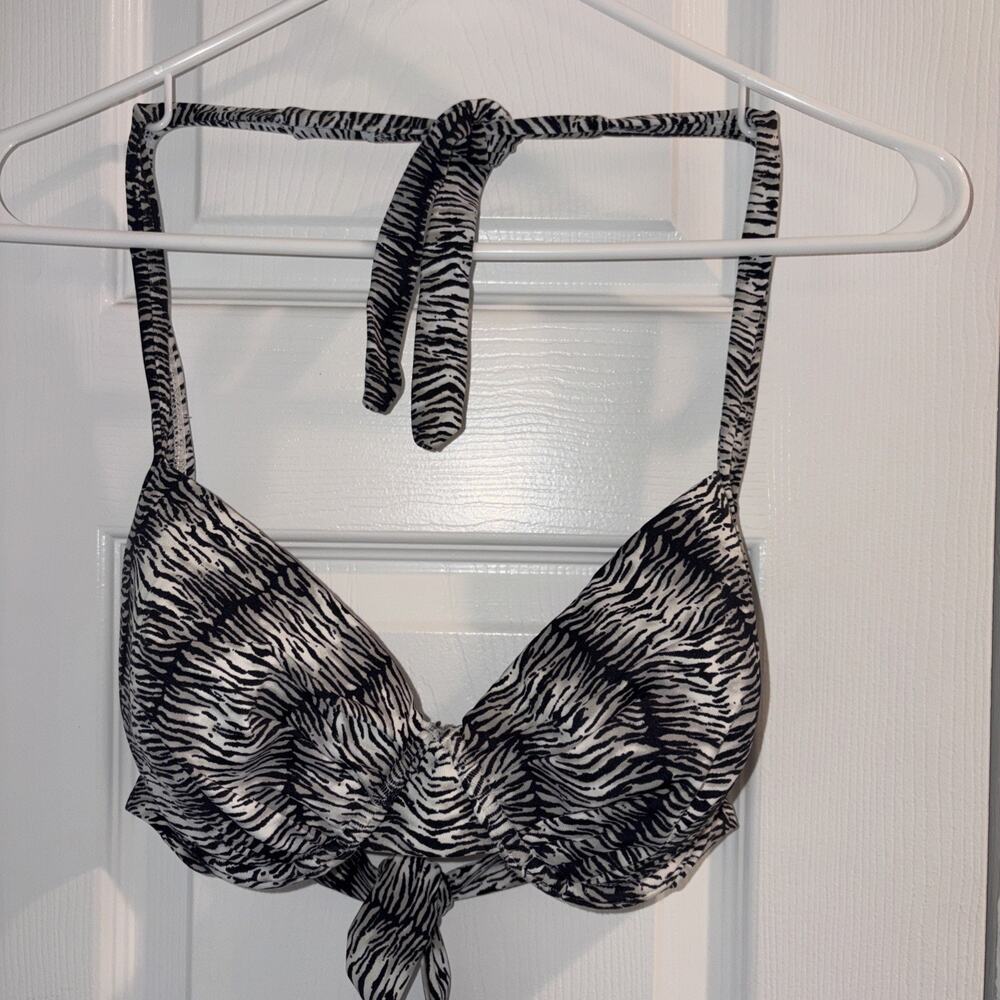 Tommy Bahama Zebra Underwire Halter Bikini Swim Top Black White Size 34D